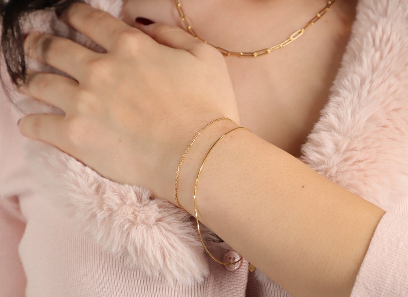 Dainty Double Layered Bracelet, Sterling Silver Double Chain Drape Bracelet, Gold Layered Bracelets for Women, Minimalist Box Chain Bracelet image 4