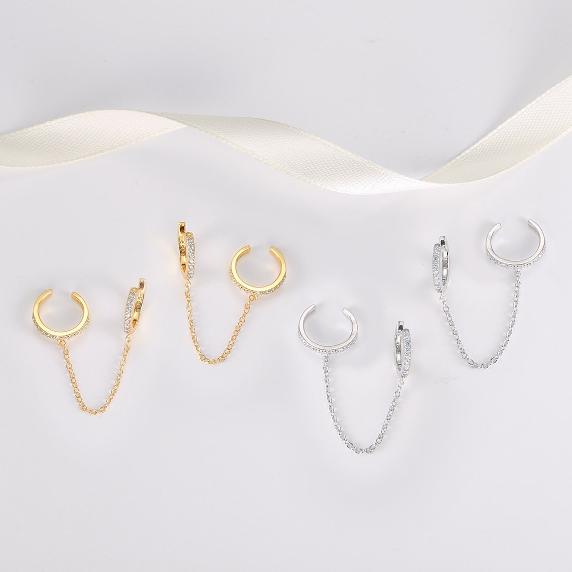 Ear Cuff Chain Earrings Gold Chain Hoop Earrings Sterling Etsy