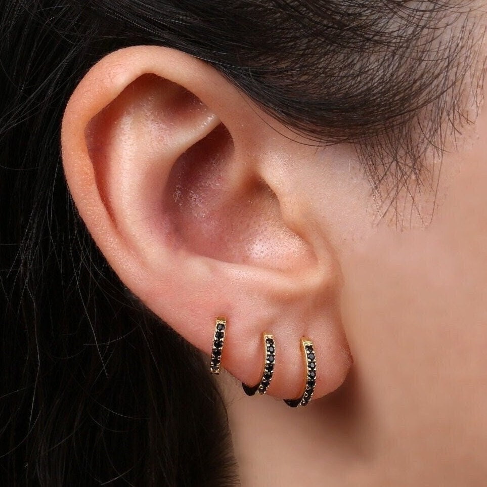 Black huggie hoop earrings discount