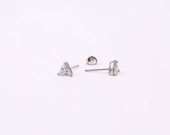 ピアス Numbering Triangle Stud Earrings #3193 5BNY041 Tiny Gold Triangle Stud Earrings, 9K 14K 18K Solid Gold