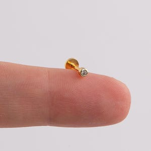 18g Tiny Bezel Threadless Push Pin Labret Flat Back Stud Earring, Sterling Silver CZ Diamond Cartilage Helix Piercing Jewelry Flat Back Stud