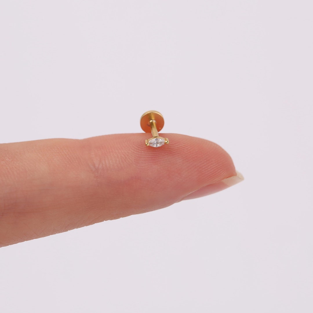 Threadless Pin Tiny Marquise Threadless Push Pin Labret Stud 18G, Sterling Silver ...