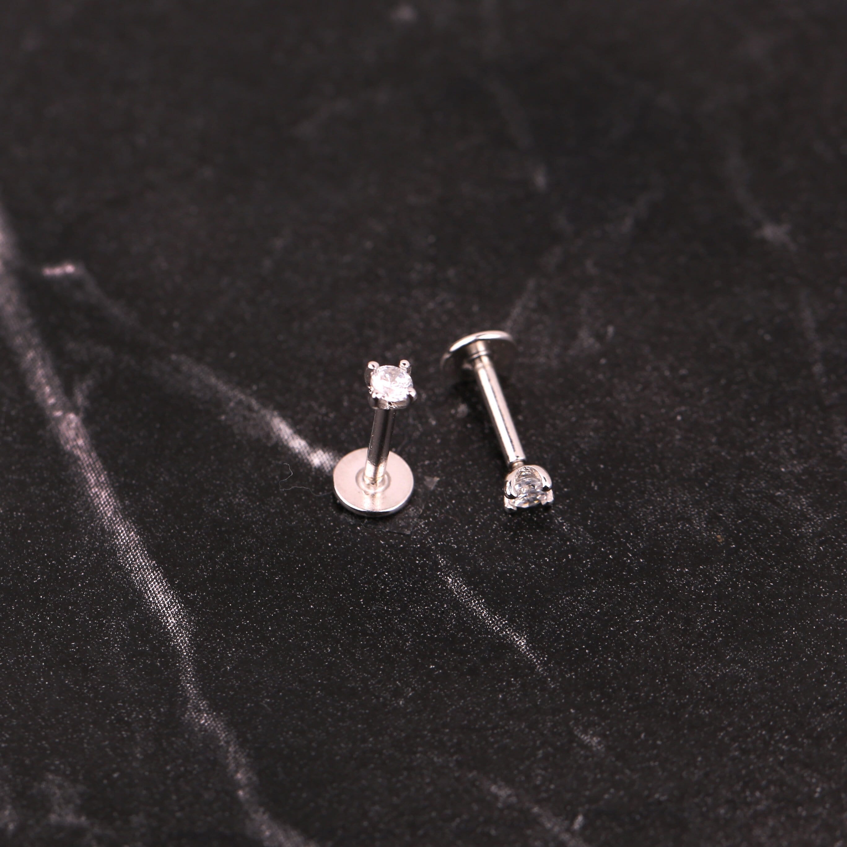 925 Sterling Silver Threadless Push Pin Labret Stud, 18G Tiny Diamond Flat Back Stud, Cartilage Stud,  Helix Stud, Tragus Stud, Nose Stud