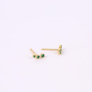 Emerald Cz Climber Stud Earrings, Dainty Silver Minimalist Climber Stud Earrings, Tiny Gold Ear Climber Stud Earrings, Second Hole Piercings