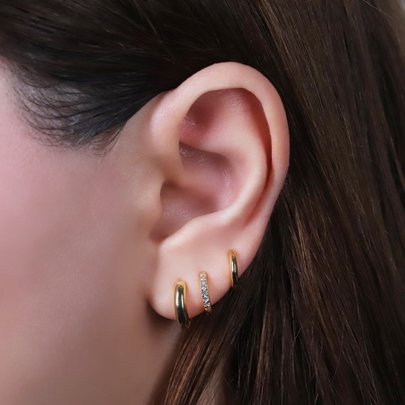 Small Huggie Hoop Earrings Gift Set or Multiple Piercings