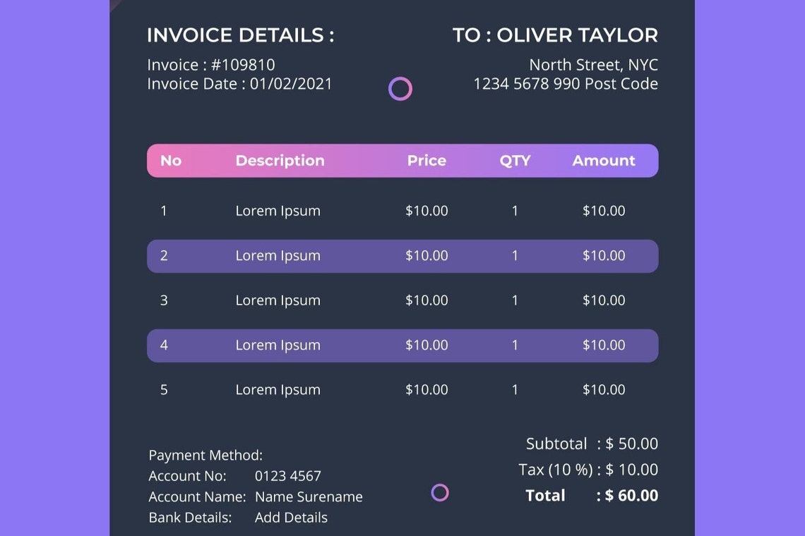 Invoice Template Modern and Professional Invoice Microsoft WORD and Business Invoice