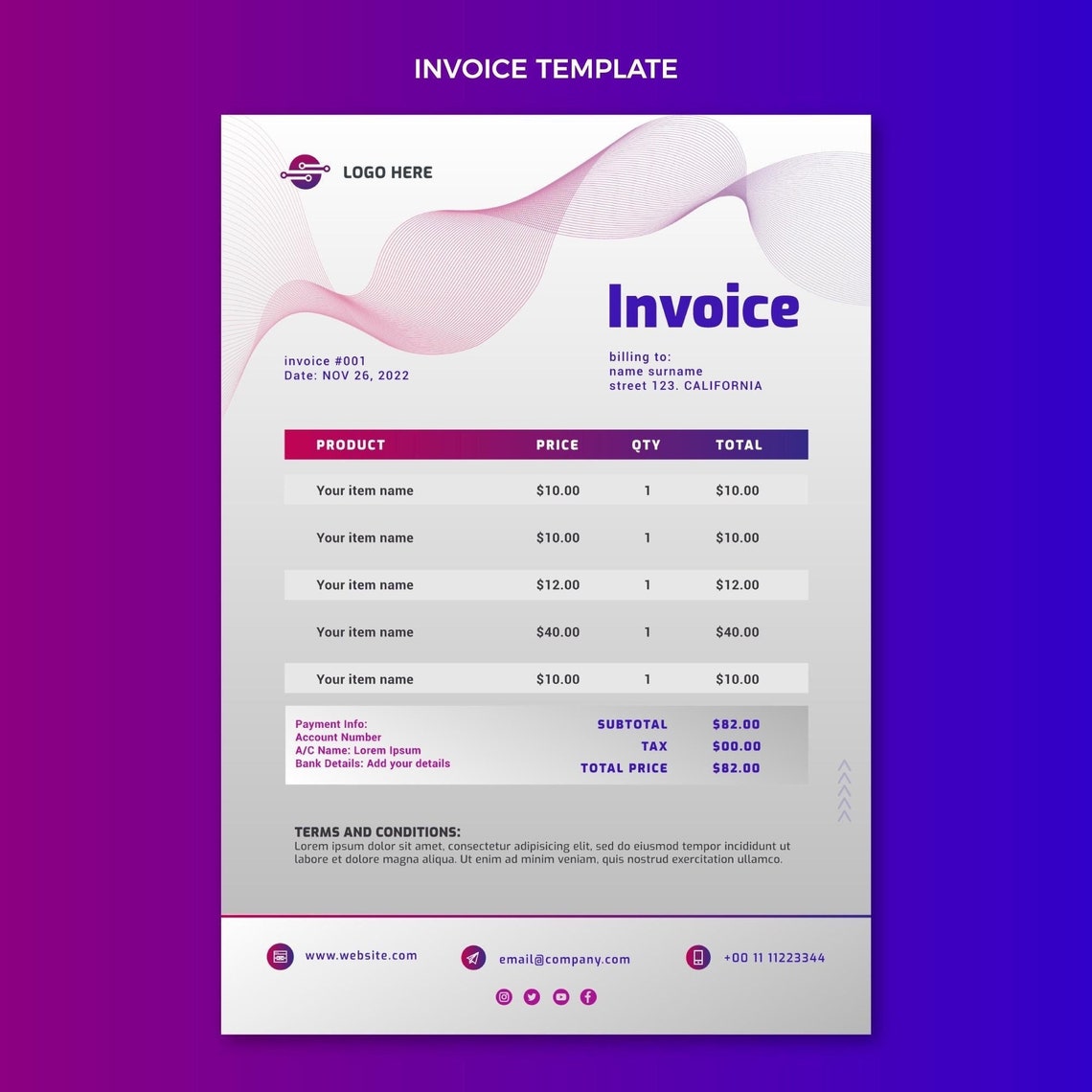 Invoice template printable invoice template invoice template for word