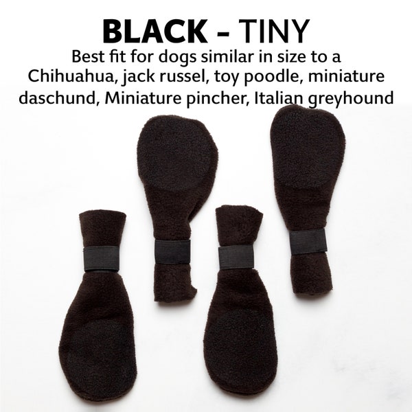 BLACK - TINY, Mitts for Mutts dog boots, winter boots for dogs, rubber soled, booties for pets, booties for all dogs