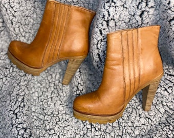 Vintage real leather ankle boots