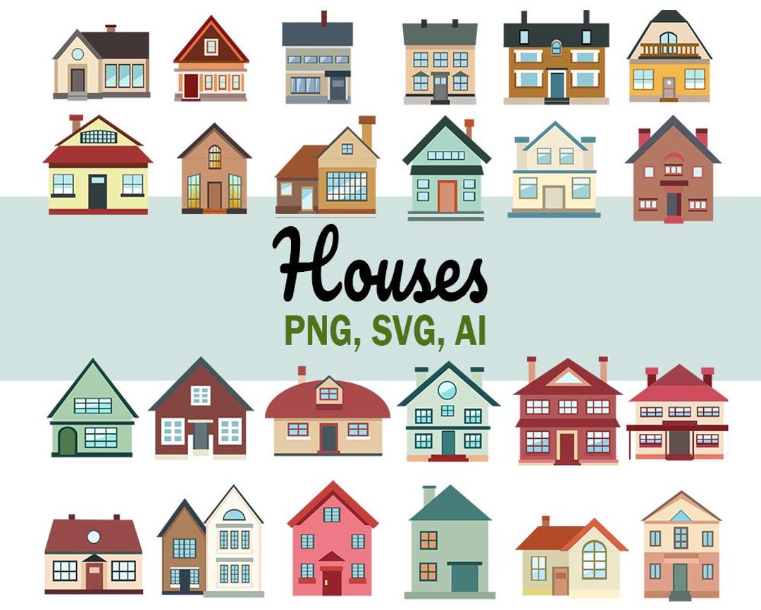Colorful House Clipart SVG, PNG, AI for Instant Download - Sticker Set ...