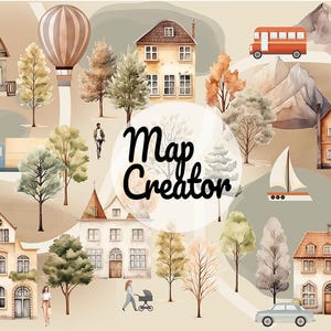 Aquarell Landkarte als Landkarte, Landkarte, Stadtplan, Stadtplan, Clipart, Kinder Kunst, Druckbare Reisekunst, benutzerdefinierte Karten
