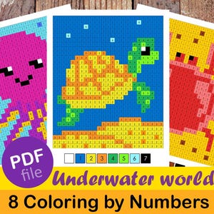 Pixel Art Coloring by Numbers | Sea Animals |  Ocean Creatures | Fun for Kids & Adults