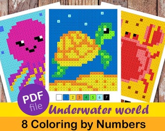Pixel Art Coloring by Numbers | Sea Animals |  Ocean Creatures | Fun for Kids & Adults