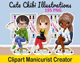 Manicurist Avatar - Customizable Nail Technician PNG - Nail Avatar - Chibi Manicurist Clipart, Cute Salon Art, Beauty Sublimation