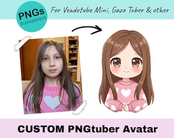 Chibi PNGtuber Avatar Custom from Your Photo – Personalized Digital VTuber PNG