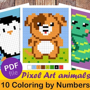 Pixel Art Coloring by Numbers | Cute Animals | Kawaii Style for Kids & Adults | Stress Relief Mystery Coloring