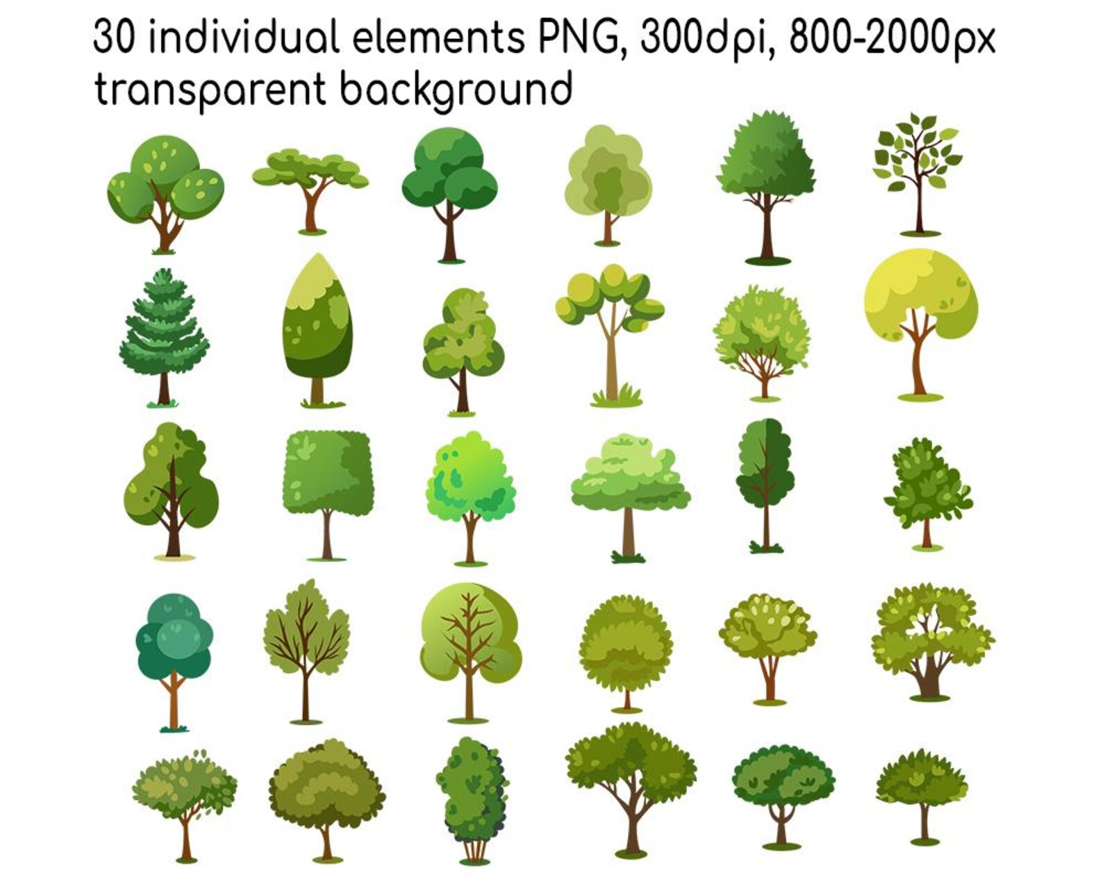 Tree Clipart Bundle | 50 Unique Tree Designs | SVG & PNG Digital ...