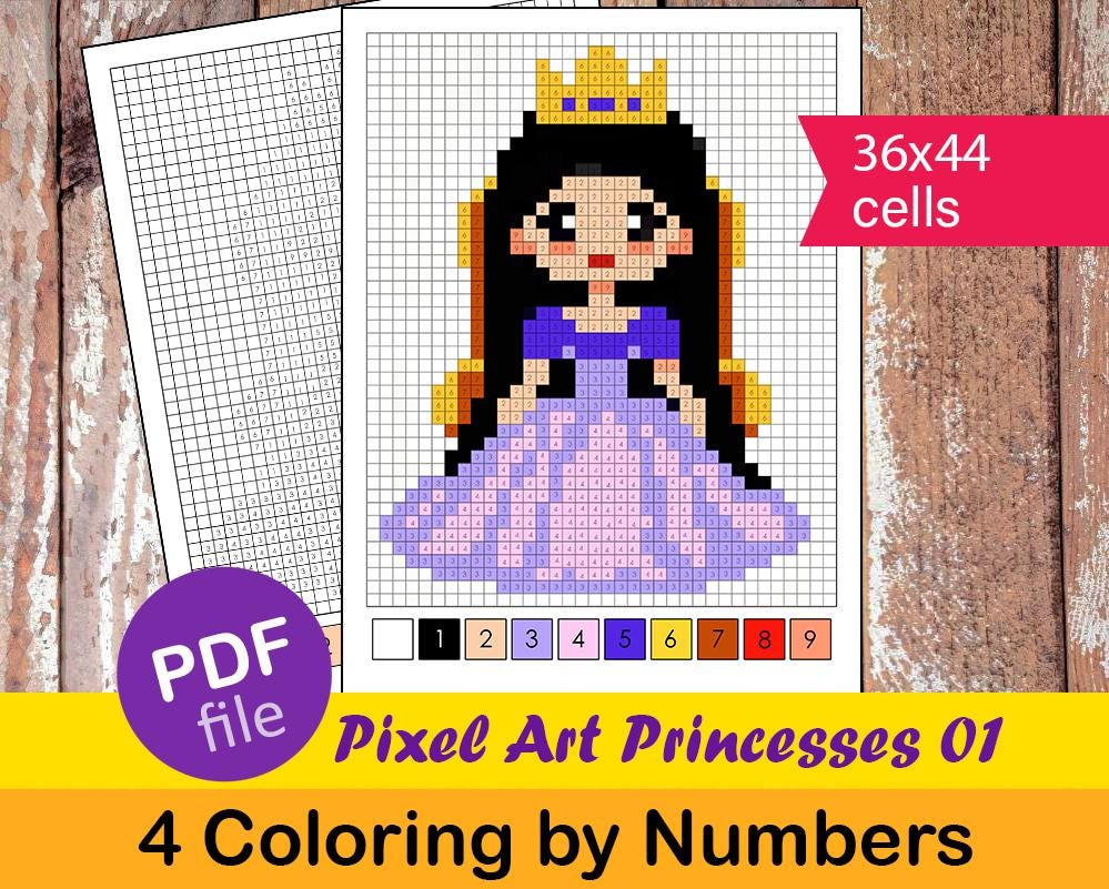Pixel Art Coloring by Numbers – Princesses 01 | White Background | 36× ...