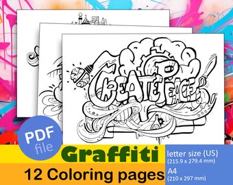 Urban Graffiti Coloring Pages - Instant Download and Print