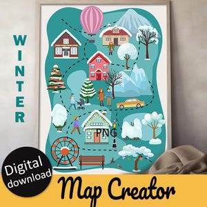 Clipart Map Creator Inverno- City Map Creator Natal- Wall Art - Digital Clip Art - Kids Art - Print Art - Viagem- Poster Map - feriados