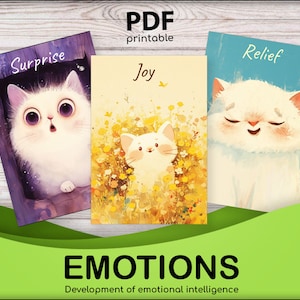 Druckbare Karten mit Emotionen, Aquarellkarten mit süßen Kätzchen, digitaler Download, druckbare Karten Set