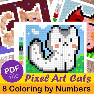 Cute Cats Pixel Art | Coloring by Numbers | Printable & Digital Coloring Fun