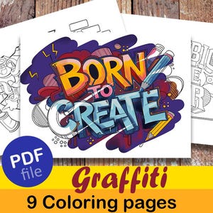 Graffiti coloring Pages pdf - urban art - Instant Download - Print at Home