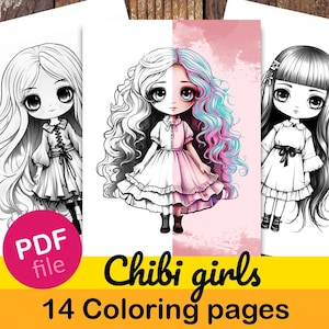 Kawaii Chibi Girls Coloring Pages - 14 Cute Dolls | Printable PDF