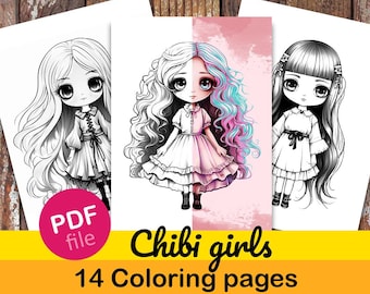 Kawaii Chibi Girls Coloring Pages - 14 Cute Dolls | Printable PDF