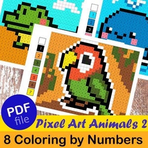 Animal Pixel Art Coloring Pages | Kids Color by Number Kawaii Style | Road Trip & Party Activity Printable