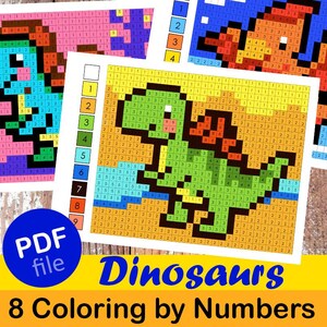 Pixel Art Coloring by Numbers – Cute Dinosaurs for Kids