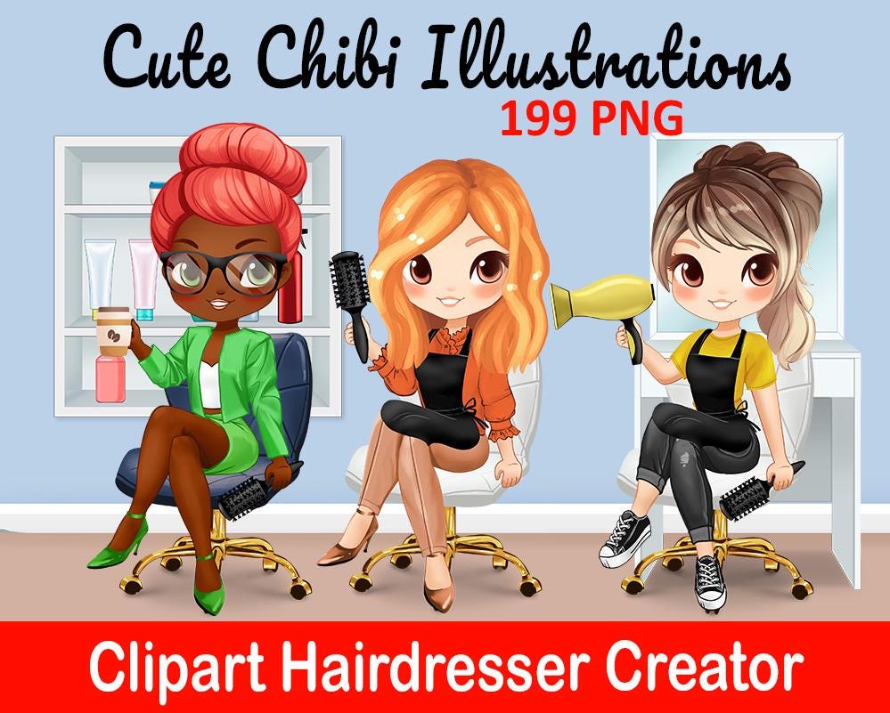 Hair Stylist Avatar - Customizable Hairstylist PNG - Chibi Hairdresser Art, Cute Beauty Salon Illustration - Hairdresser stickers