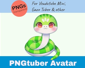 Green Snake PNGtuber Avatar – 8 Anime-Style Reactive PNGs + Veadotube Preset – Cute and Sassy Digital VTuber Pet for Streaming