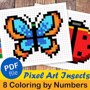 Pixel Coloring by Numbers / Insetti / per bambini e adulti / Puzzle antistress da colorare