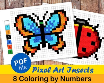 Pixel Coloring by Numbers | Insects | for Kids and Adults | Stress Relief Puzzle Coloring