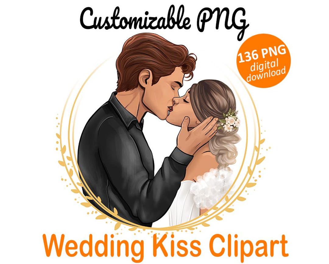 Customizable Wedding Kiss Clipart - Bride and Groom - Newlyweds Clip ...
