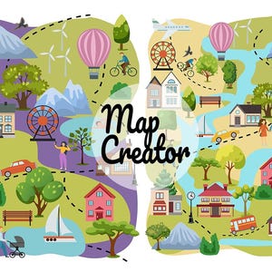 Map Creator clipart - City Map Creator - Arte de parede - Mapa de casamento - Clipart digital - Arte infantil - Arte para impressão - Viagem