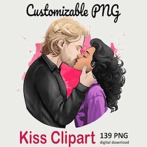 Clipart de pareja besándose personalizable: beso - Tarjetas románticas y regalos personalizados - Tarjeta romántica personalizada para el día de San Valentín PNG