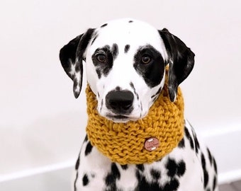 Knitted Dog Snood Scarf Mustard Yellow, Christmas, Dog gift, Dalmatian, Winter