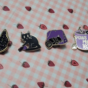 Tea Time With Cats Black Cats Enamel Pin Set