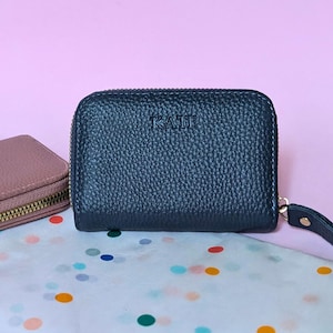Cartera personalizada, Cartera con cremallera, Cartera de cuero con monograma, Tarjetero, Tarjetero con monograma, Monedero con cremallera