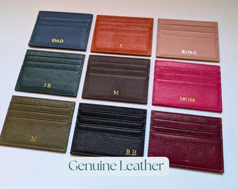 Personalized Leather Card Holder, Custom Initial, Slim Wallet, Gift for Him/Her