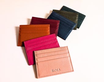 100% Genuine Pebbled Leather Cardholder with Custom Emboss, Personalized Leather Wallet: Slim Card Holder