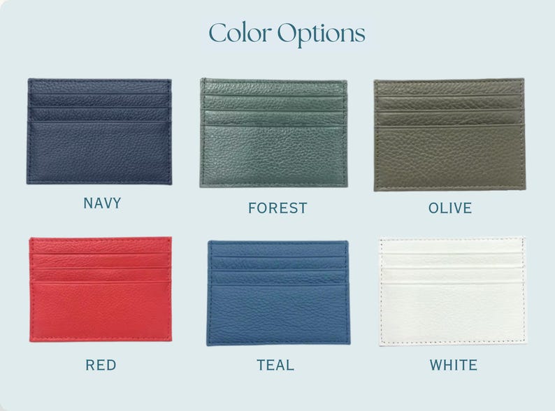 Color options - navy, forrest, olive, red, teal and white