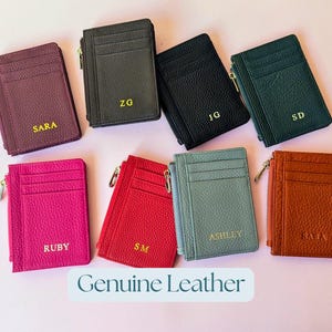 Zipper card holder, genuine leather card holder, credit cardholder, slim wallet, zip wallet, personalised wallet, pocket organiser, monogram