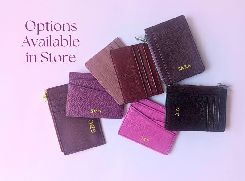 Options Available in Store: featuring various card holders in berry colors