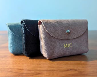 Personalized Leather Coin Purse, Zippered Card Holder, Monogram Gift