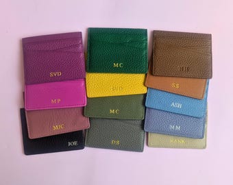 Genuine leather card holder, custom initials slim card wallet,  credit cardholder, personalized small card leather wallet, gift for her xmas
