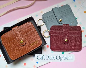Keychain Wallet: Slim Pebble Leather Card Holder (Gold Tone Hardware)
