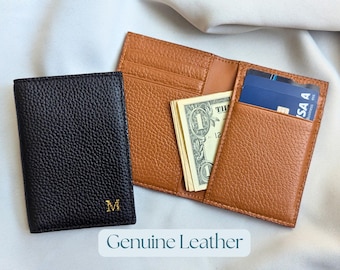 Personalized Leather Card Holder, Slim Wallet (Custom Initials, Multiple Colors)